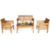 4-piece patio furniture set Outdoor Acacia wood sofa furniture with cushion white