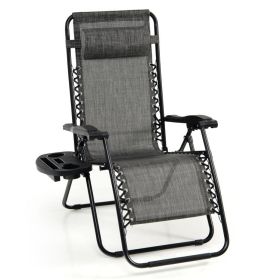 Outdoor Folding Zero Gravity Reclining Lounge Chair (Color: GRAY)